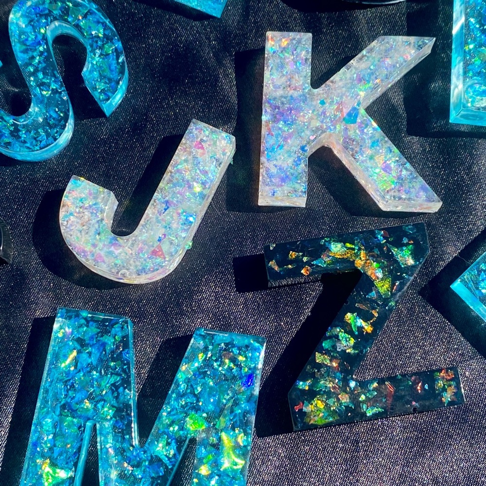 CUSTOM Iridescent Initial Keychains Holographic Rainbow Letters - 3 Letters